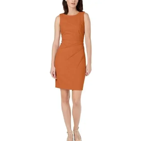 calvin klein burnt orange dress Calvin Klein Womens Burnt Orange Midi Dress Formal Size 14